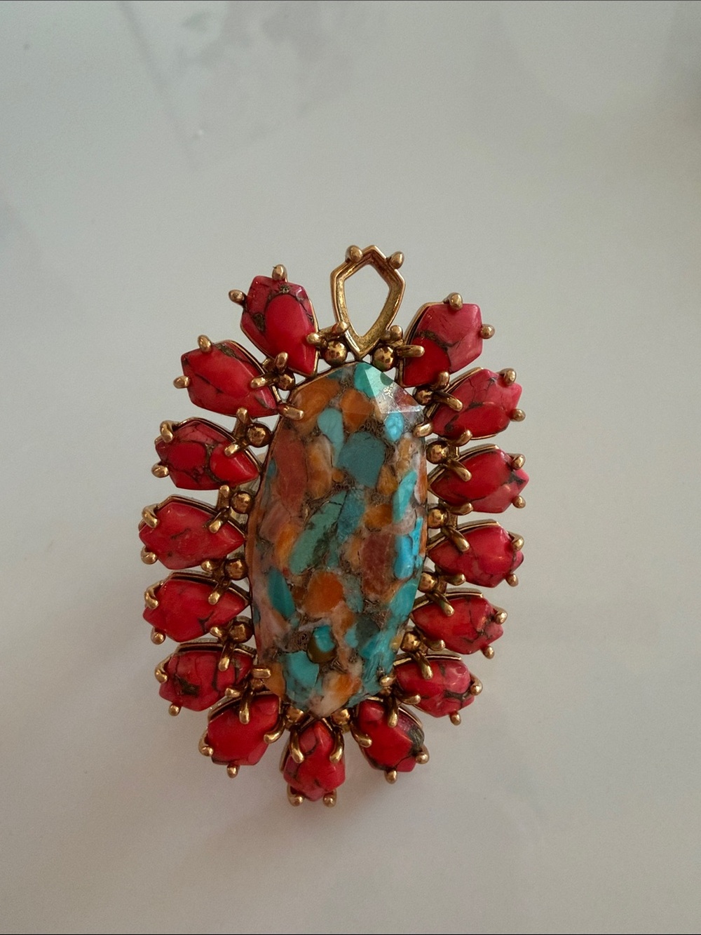 Kendra Scott Turquoise & Red Stone Halo Pendant